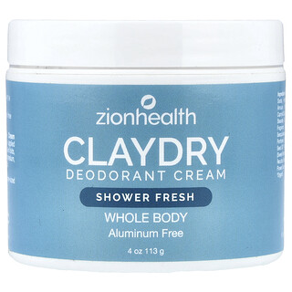 Zion Health, Desodorante en crema ClayDry, Frescura para la ducha, 113 g (4 oz)