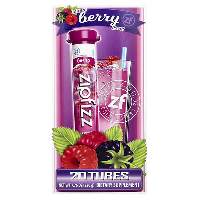 Zipfizz, Mezcla para preparar bebidas, Bayas, 20 tubos, 11 g (0,39 oz) cada uno