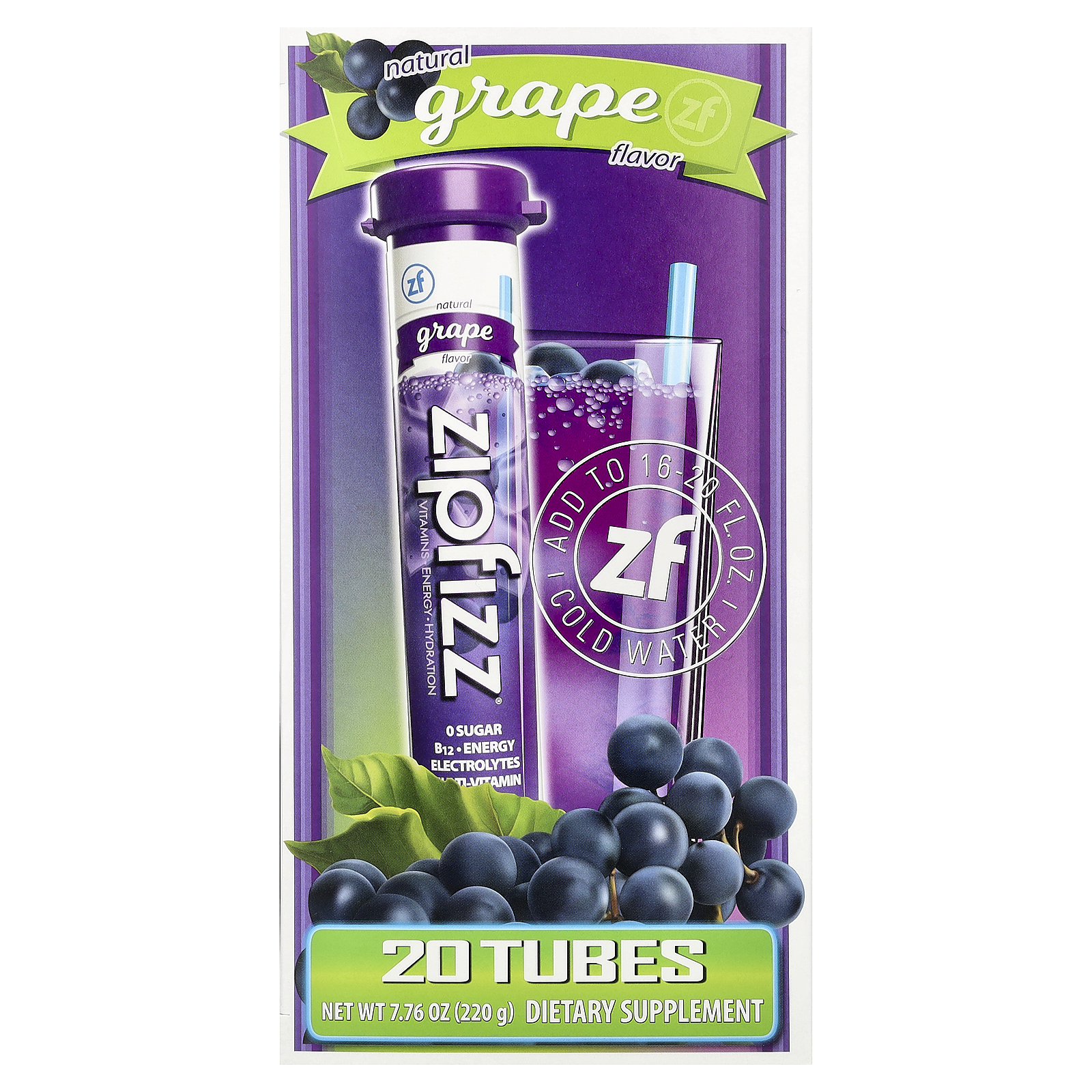 Energy Drink Mix, Grape, 20 Tubes, 0.39 oz 11 g Each