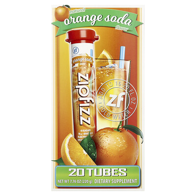 Zipfizz, Mezcla para preparar bebidas energéticas, Refresco de naranja, 20 tubos, 11 g (0,39 oz) cada uno