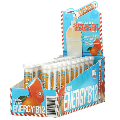 Zipfizz Healthy Energy With Vitamin B12, Orange Cream, 20 Tubes, 11 g Each