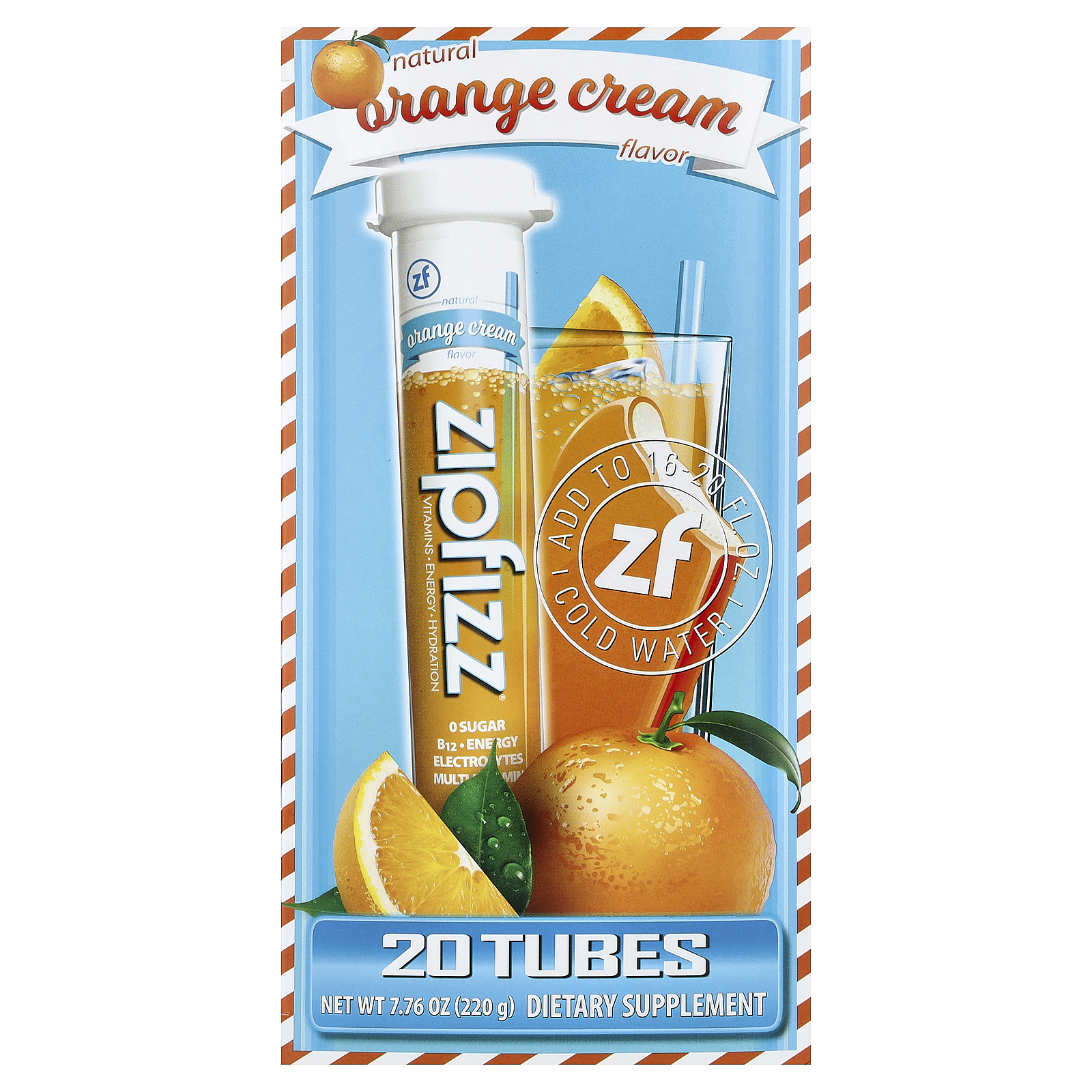 Energy Drink Mix, Orange Cream, 20 Tubes, 0.39 oz 11 g Each