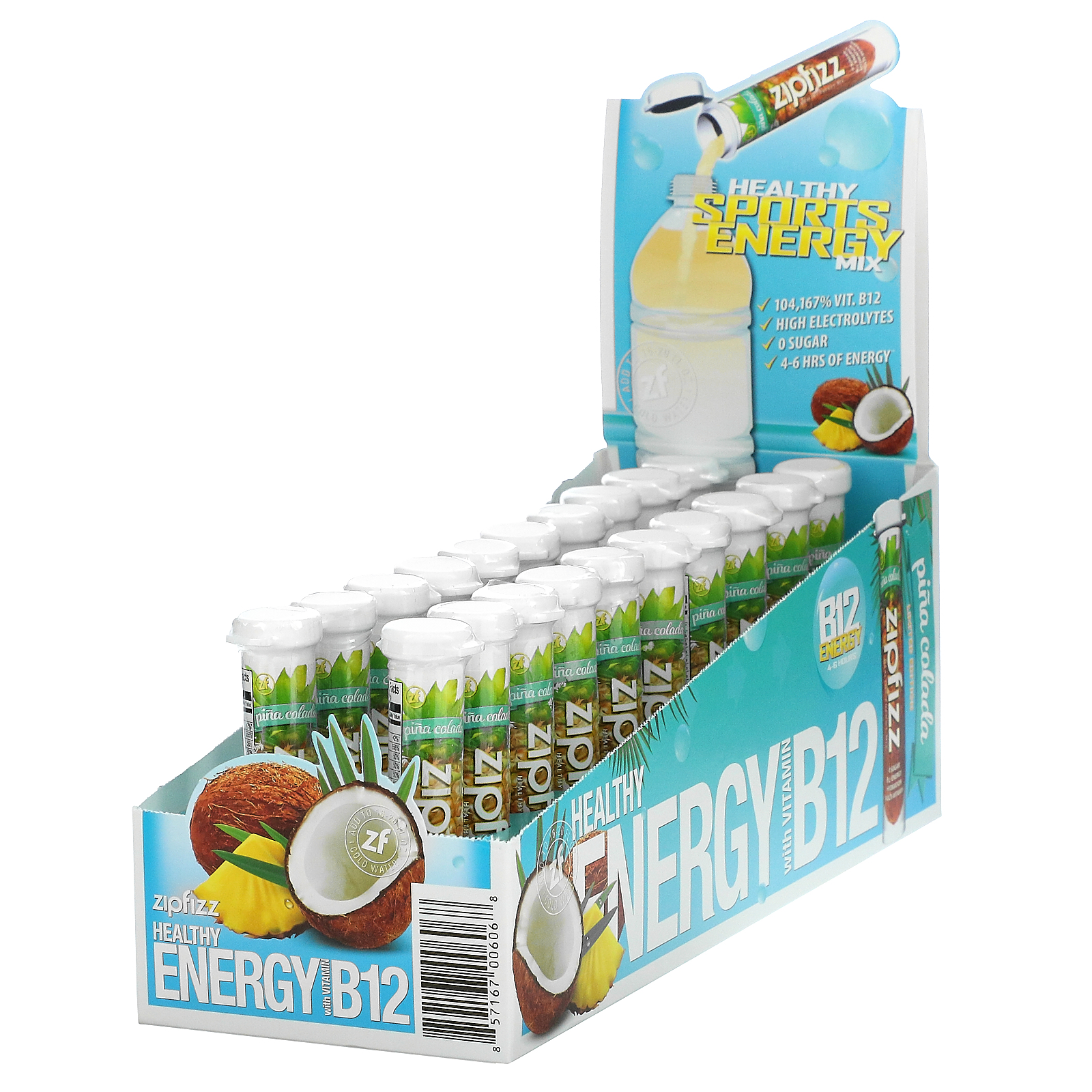 Zipfizz, Healthy Energy With Vitamin B12, Pina Colada, 20 Tubes, 0.39