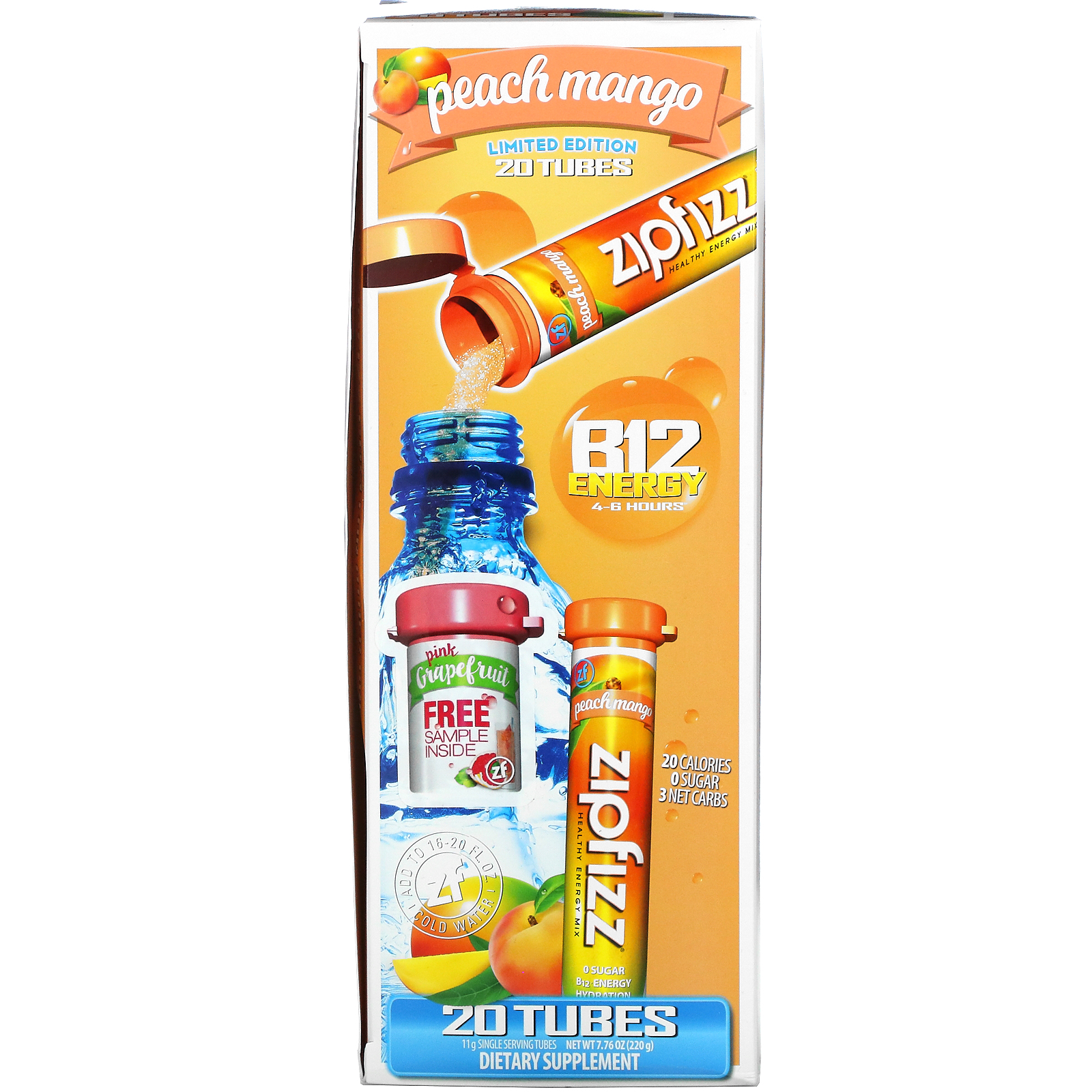Zipfizz, Healthy Sports Energy Mix with Vitamin B12, Peach Mango, 20