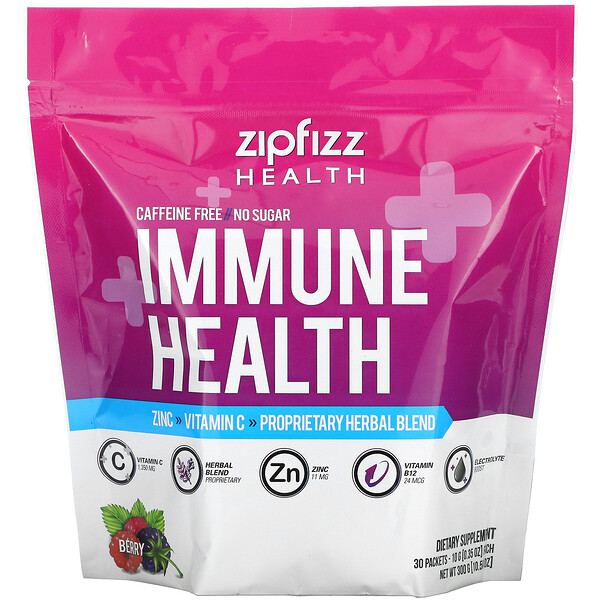 Zipfizz‏, Immune Health, Caffeine Free, Berry, 30 Packets, 0.35 oz (10 g) Each