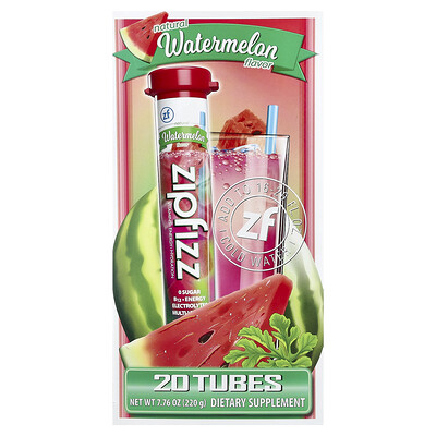Zipfizz, Mezcla para preparar bebidas energéticas, Sandía, 20 tubos, 11 g (0,39 oz) cada uno