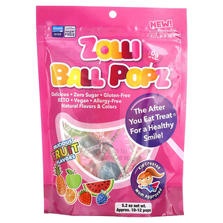 Zollipops, Zolli Ball Popz Fruit, Surtido, 10-12 paletas, 5.2 oz