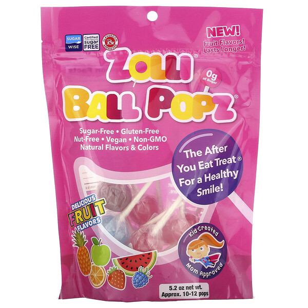 Zollipops, Zolli Ball Popz, фруктовые леденцы на палочке, ассорти, 10–12 леденцов, 147 г (5,2 унции)