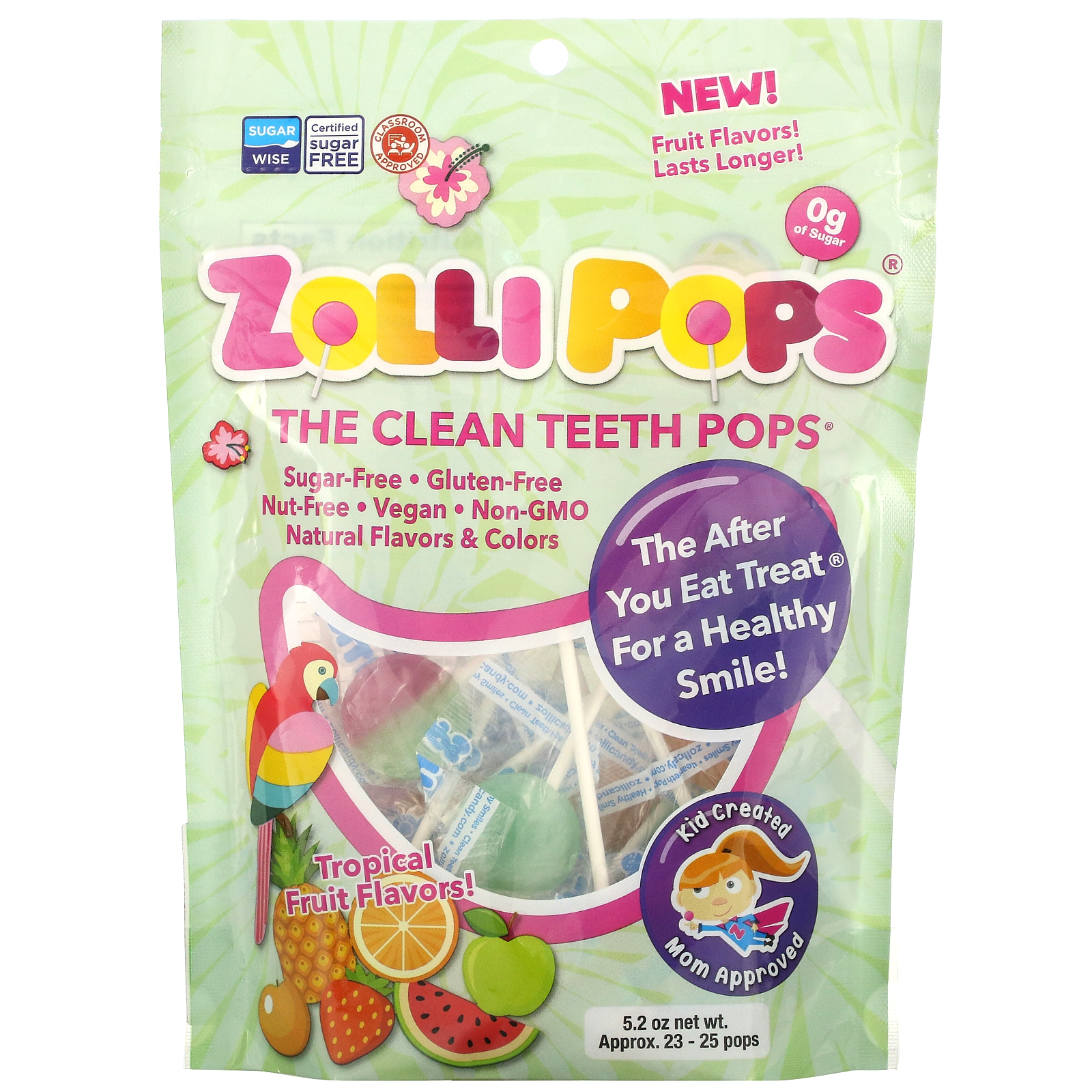Zollipops, The Clean Teeth Pops, Tropical Fruit, 5.2 oz iHerb
