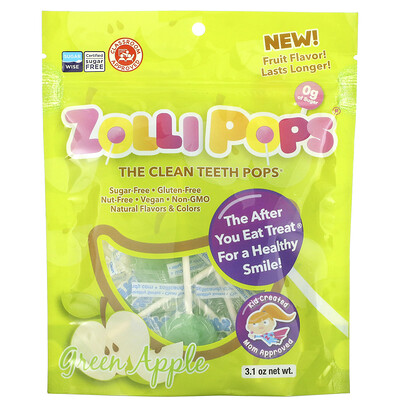 Купить Zollipops The Clean Teeth Pops, Зеленое яблоко, 3, 1 унции
