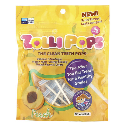 Zollipops The Clean Teeth Pops Peach 3.1 oz