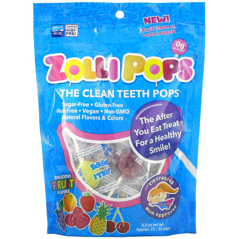 Zollipops, The Clean Teeth Pops, Strawberry, Orange, Raspberry, Cherry