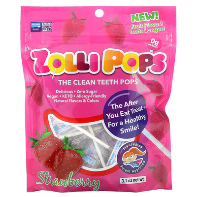 Zollipops The Clean Teeth Pops, ZolliPops, леденцы с клубничным вкусом, 15 шт., 88 г (3,1 унции)