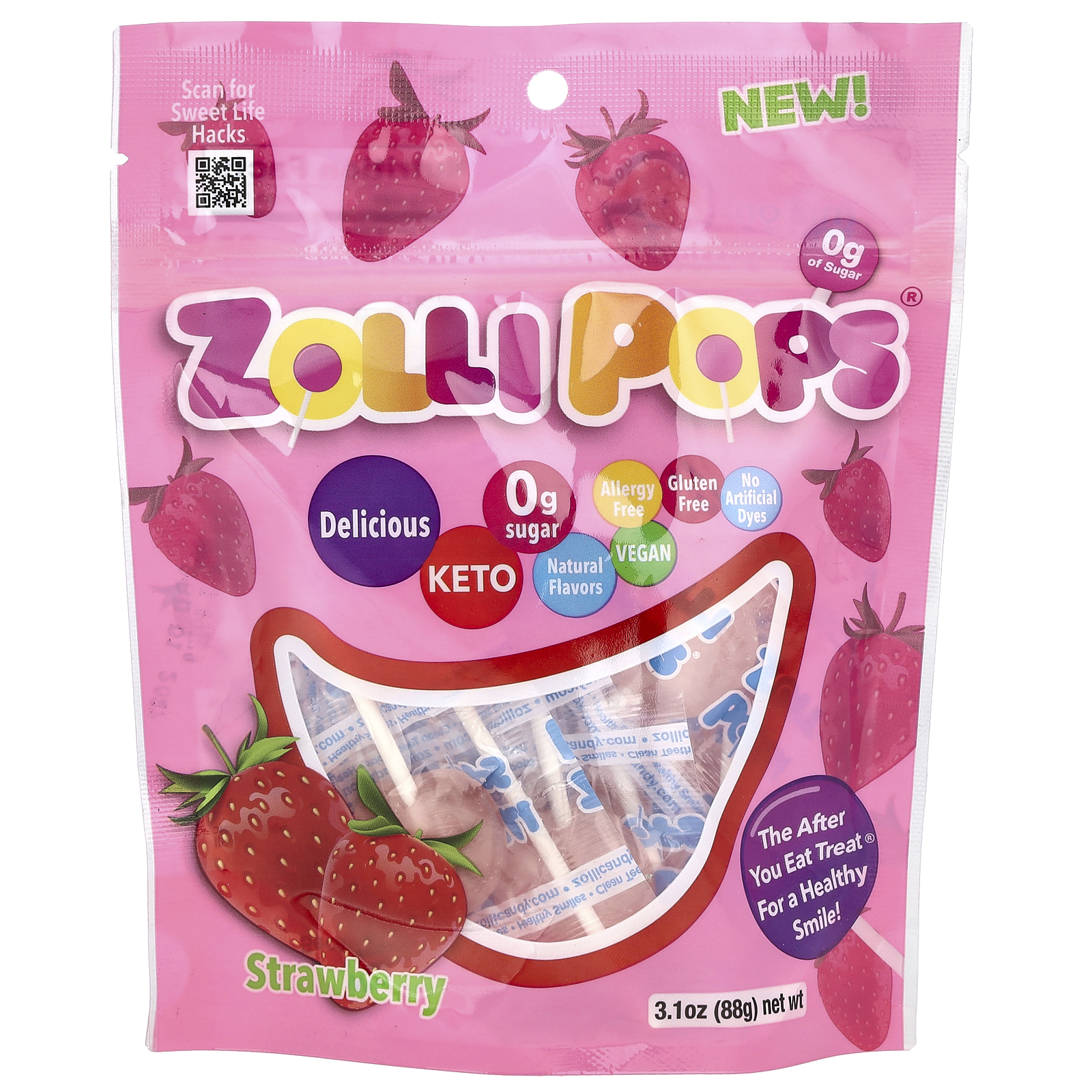 Zollipops (졸리팝스), The Clean Teeth Pops, 딸기, ZolliPops 15개, 3.1oz