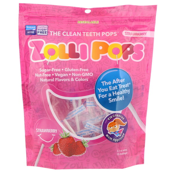 The Clean Teeth Pops, Strawberry, 15 ZolliPops, (3.1 oz)