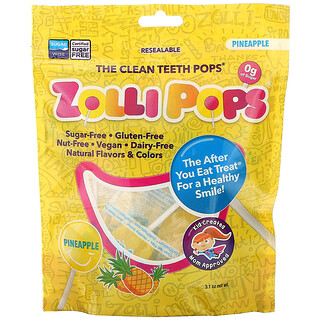 Zollipops, 潔牙棒棒糖，鳳梨，3.1 盎司