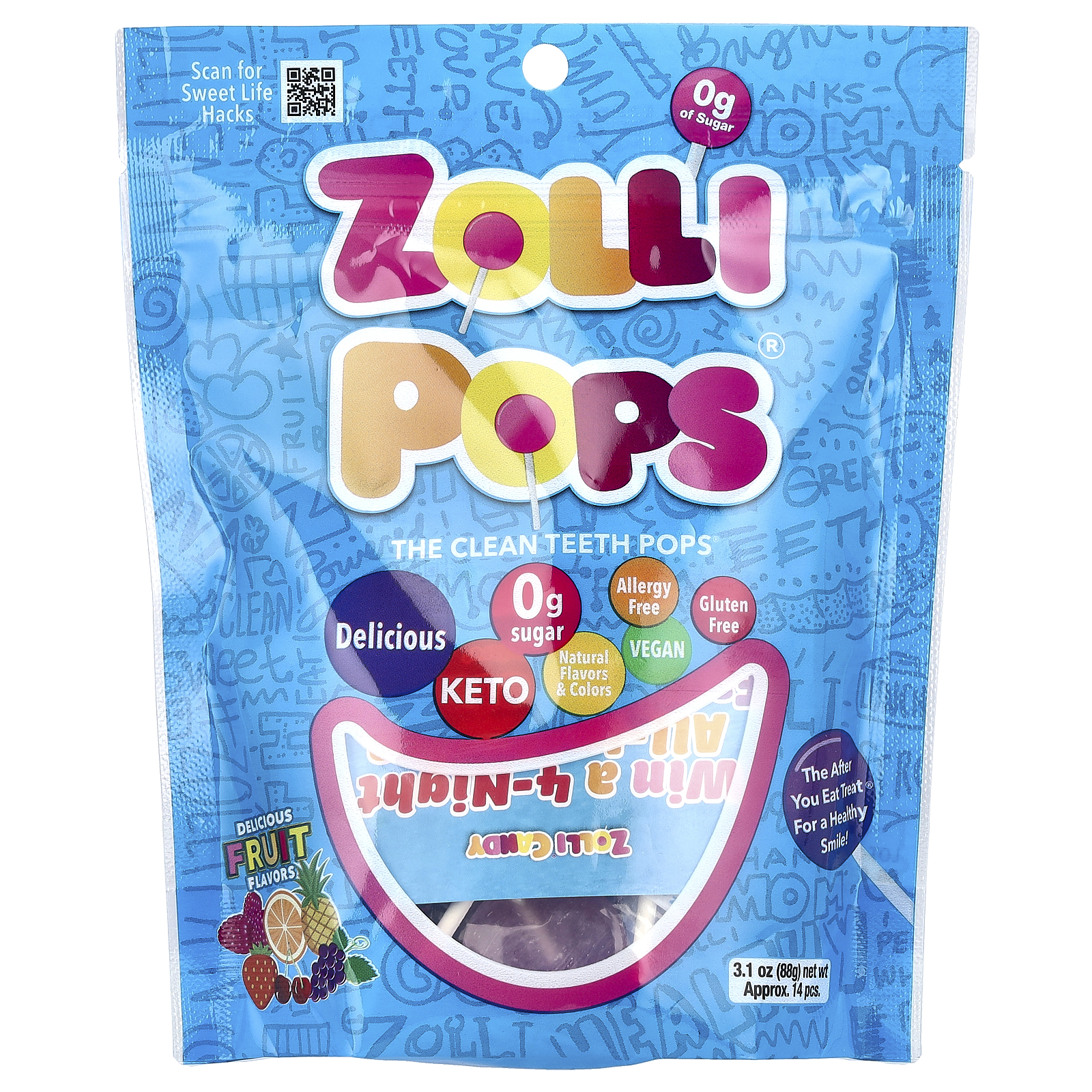The Clean Teeth Pops, Delicious Fruit Flavors , Approx. 14 Pieces, 3.1 oz (88 g) - Picture 1 of 2