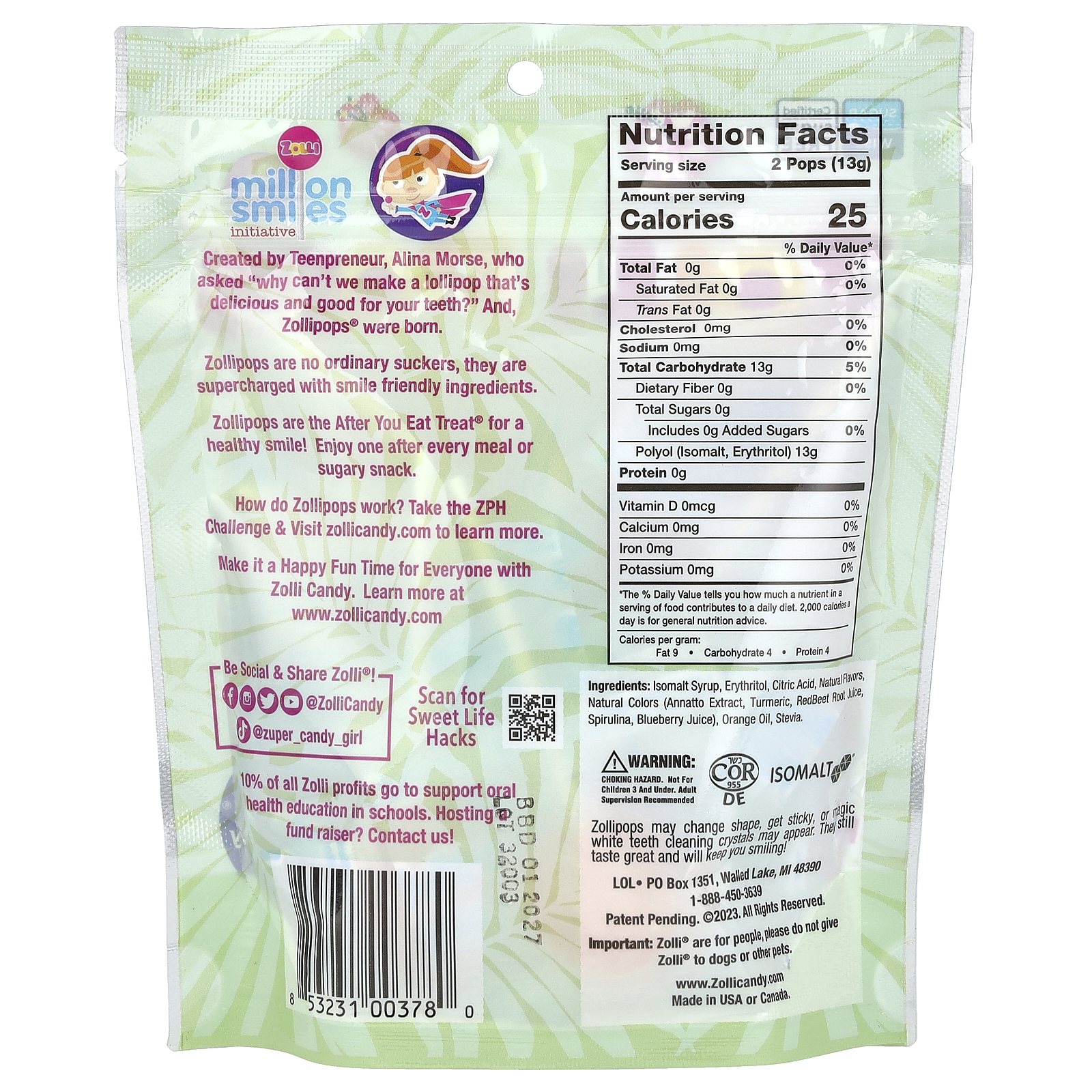 Zollipops Original Clean Teeth Candy®, Tropical Fruit Flavors, 3.1