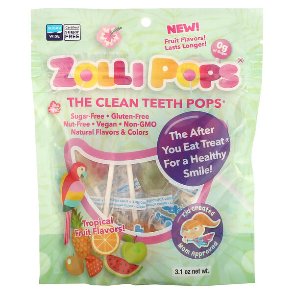 Zollipops, The Clean Teeth Pops, Tropical Fruit Flavors, 3.1 oz