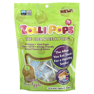 Zollipops, The Clean Teeth Pops, 캐러멜 그린 애플, 약 100g 23-25 팝스, 5.2oz