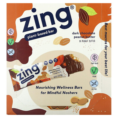 Zing Bars  Plant-Based Bar  Dark Chocolate Peanut Butter In Peanut Butter  12 Bars  1.76 oz (50 g) Each