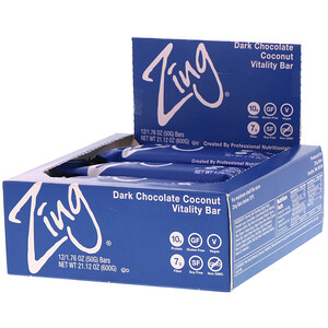 Отзывы о Zing Bars, Vitality Bar, Dark Chocolate Coconut, 12 Bars, 1.76 oz (50 g) Each