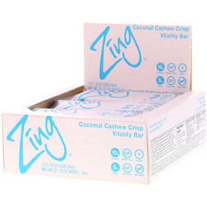 Отзывы о Zing Bars, Vitality Bar, Coconut Cashew Crisp, 12 Bars, 1.76 oz (50 g) Each