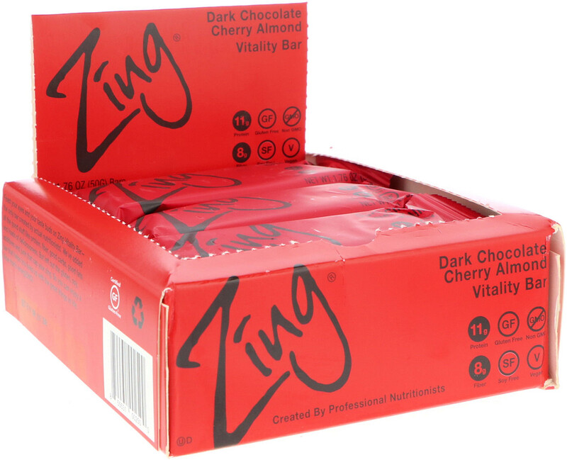 Zing Bars, Vitality Bar, Dark Chocolate Cherry Almond, 12 Bars, 1.76 oz