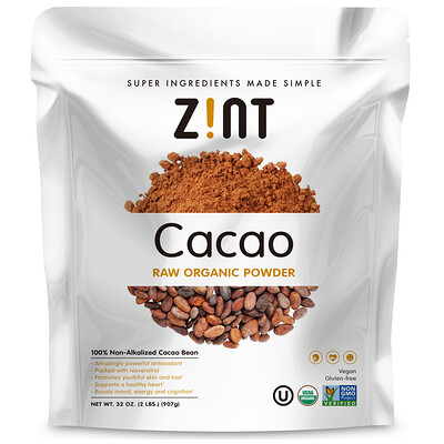 Zint Сырой порошок органического какао, 907 г (32 унции)