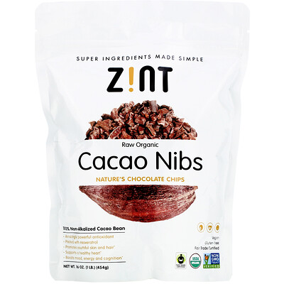 Zint Сырые органические ядра какао-бобов, 454 г (16 унций)
