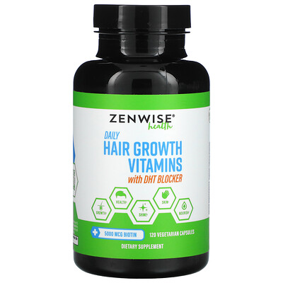 

Zenwise Health Ежедневные витамины для роста волос с блокатором ДГТ, 120 вегетарианских капсул