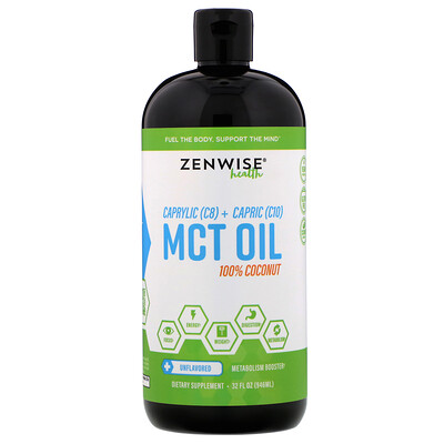 Zenwise Health Каприловое (C8) + каприновое (C10) масло из среднецепочечных триглицеридов, 100%-ный кокос, без ароматизаторов, 946 мл
