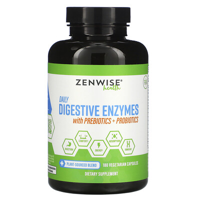 Zenwise Health ежедневные пищеварительные ферменты с пребиотиками и пробиотиками, 180 растительных капсул