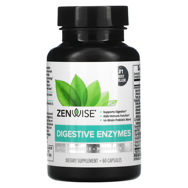 Zenwise Health‏, אנזימי עיכול עם פרה-ביוטיקה + פרוביוטיקה, 60 כמוסות