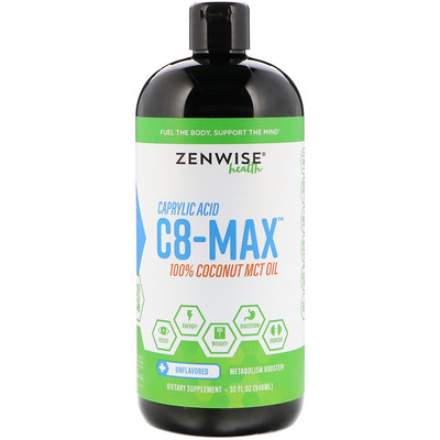 Zenwise Health C8-MAX, каприловая кислота, масло со среднецепочечными триглицеридами, ускорение метаболизма, без ароматизаторов, 32 ж. унц. (946 мл)