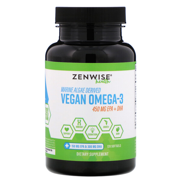 Zenwise Health, веганские омега-3 жирные кислоты из морских водорослей, 120 мягких желатиновых капсул