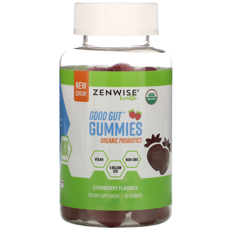 Zenwise Health, Good Gut Gummies, Organic Probiotics, Strawberry, 45