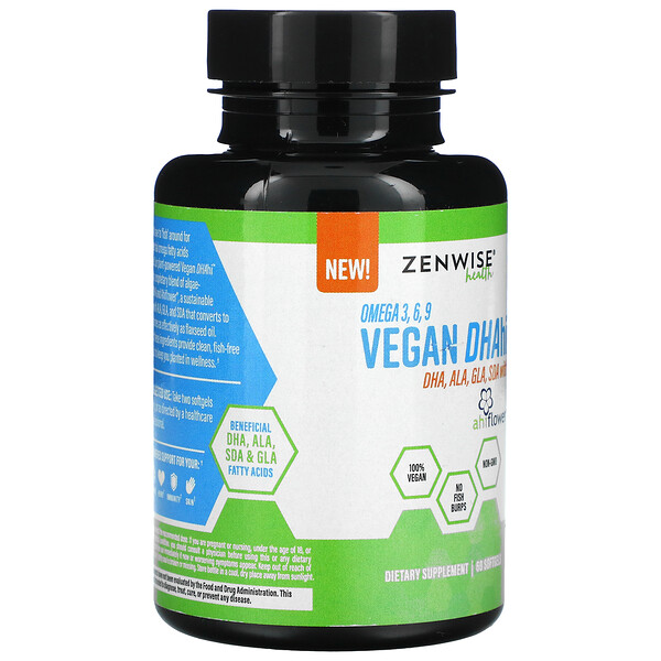 Zenwise Health‏, Omega 3, 6, 9 Vegan DHAhi, 60 Softgels