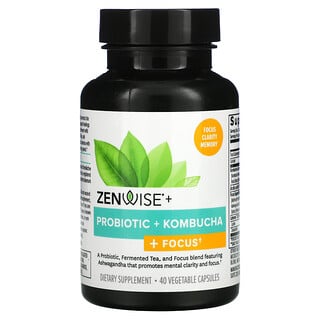 Zenwise Health, 益生菌 + 康普茶 + 專注，40 粒素食膠囊