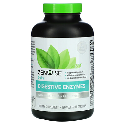 

Zenwise Health, Daily Digestive Enzymes with Prebiotics + Probiotics, 180 Vegetable Capsules