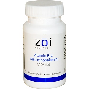 Отзывы о ZOI Research, Vitamin B12 Methylcobalamin, 1,000 mcg, 90 Chewable Tablets