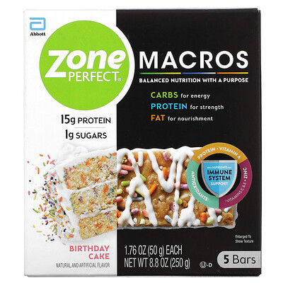 

ZonePerfect MACROS Bars Birthday Cake 5 Bars 1.76 oz (50 g) Each