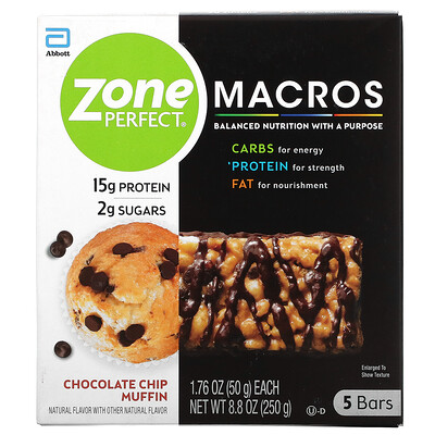 

ZonePerfect MACROS Bars кексы с шоколадной крошкой 5 батончиков 50 г (1 76 унции)