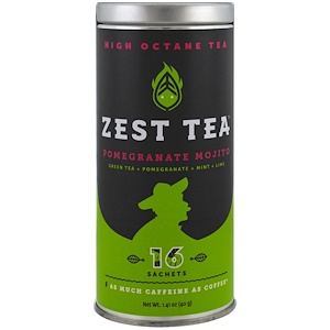 Zest Tea LLZ, Энергетический чай, гранатовый мохито, 16 пакетиков, 1.41 унции (40 г)