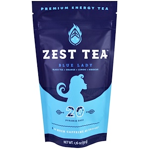 Zest Tea LLZ, Энергетический чай высшего сорта, голубая леди, 20 пирамидок, 1.76 унции (50 г)
