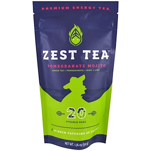 Zest Tea LLZ, Premium Energy Tea, Pomegranate Mojito, 20 Pyramid Bags, 1.76 oz (50 g) Each