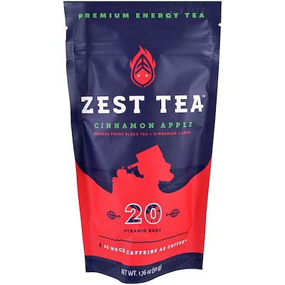 Zest Tea LLZ Premium Energy Tea, Cinnamon Apple, 20 Pyramid Bags, 1.76 oz (50 g) Each
