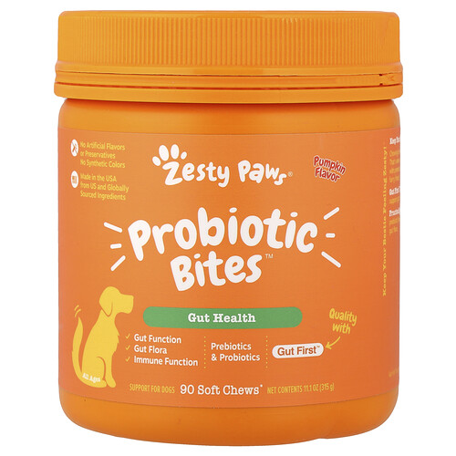 Zesty Paws Zesty Paws, Probiotic Bites™, For Dogs, All Ages, Pumpkin, 90 Soft Chews, 11.1 oz (315 g)