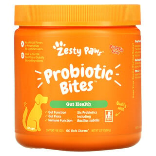 Zesty Paws, Bouchées aux probiotiques pour les chiens, Digestion, Tous âges, Arôme citrouille, 90 friandises tendres à mâcher