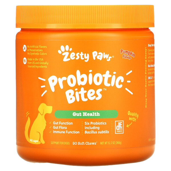 Probiotic Bites for Dogs, Digestion, All Ages, Pumpkin Flavor, 90 Soft Chews